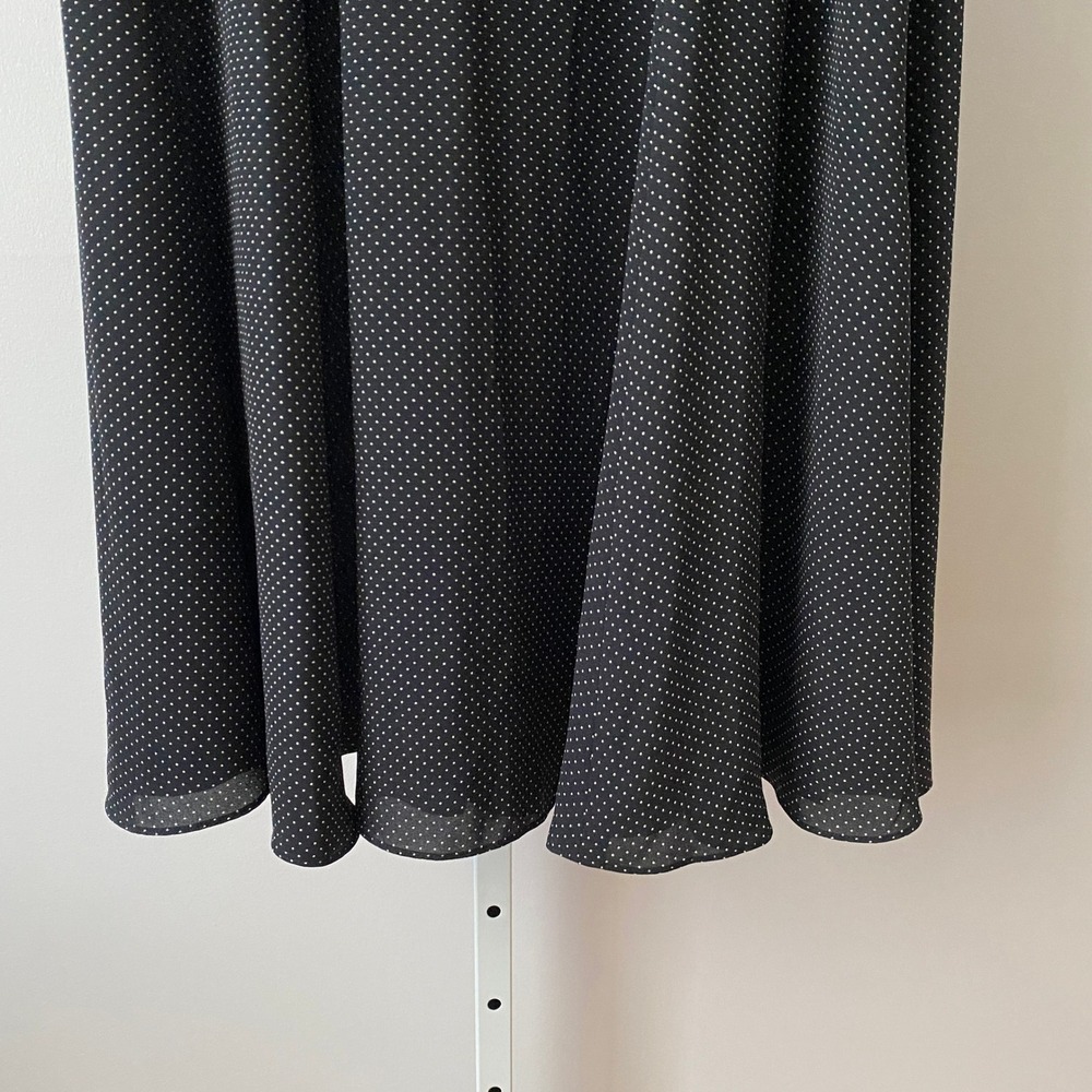 Liz Claiborne S Black Polka Dot Midi Skirt Chiffon Flowy A-Line Career Classic - Picture 3 of 6